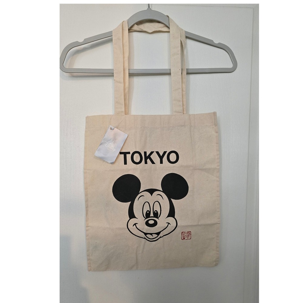 Disney Tokyo Mickey Mouse Canvas Tote Bag Off White NWT